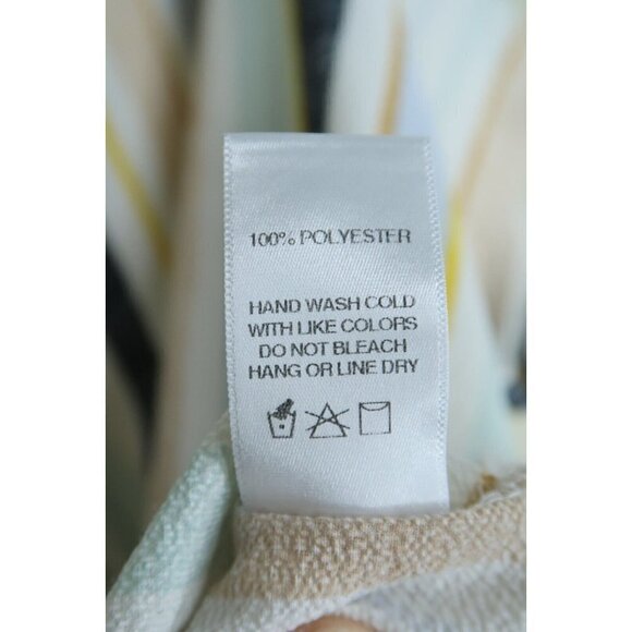 Sadie and Sage Cream Gray Striped Tie Front Crepe Short Sleeves Womens Sz Small - Picture 9 of 9